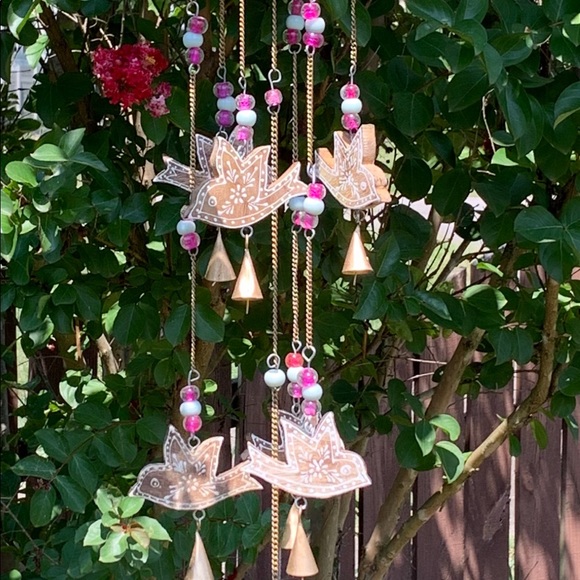 Wooden Sparrow Birds & Glass Beads Wind Chime - Picture 8 of 14